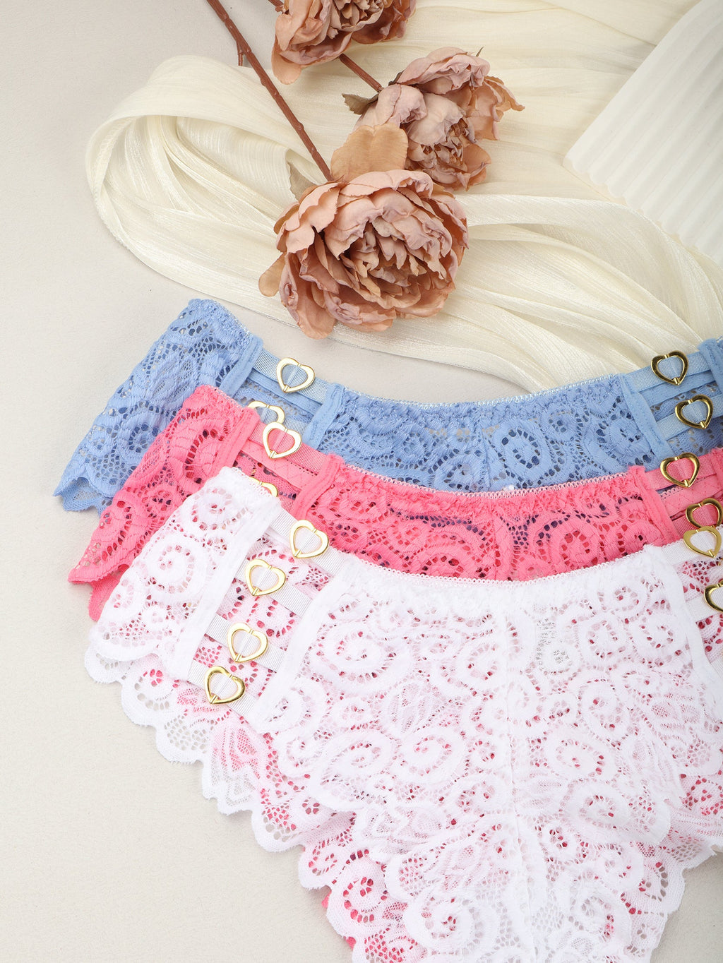 Sexy mid waist hollow lace thong