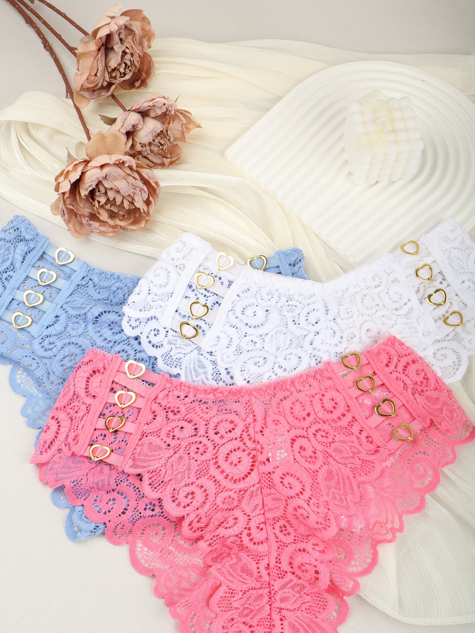 Sexy mid waist hollow lace thong