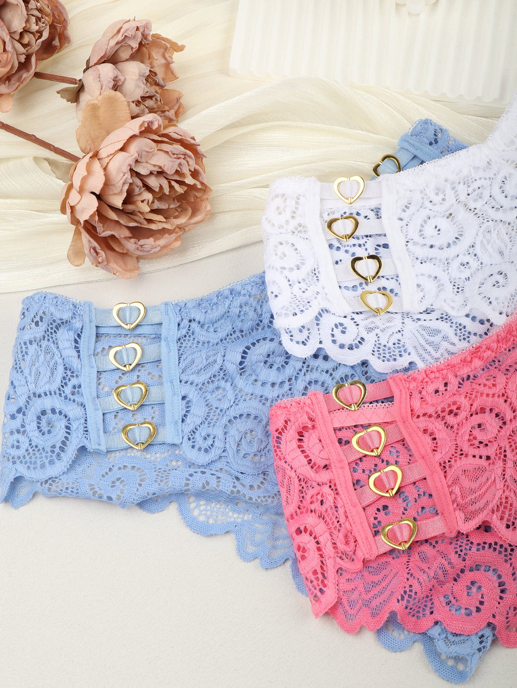 Sexy mid waist hollow lace thong