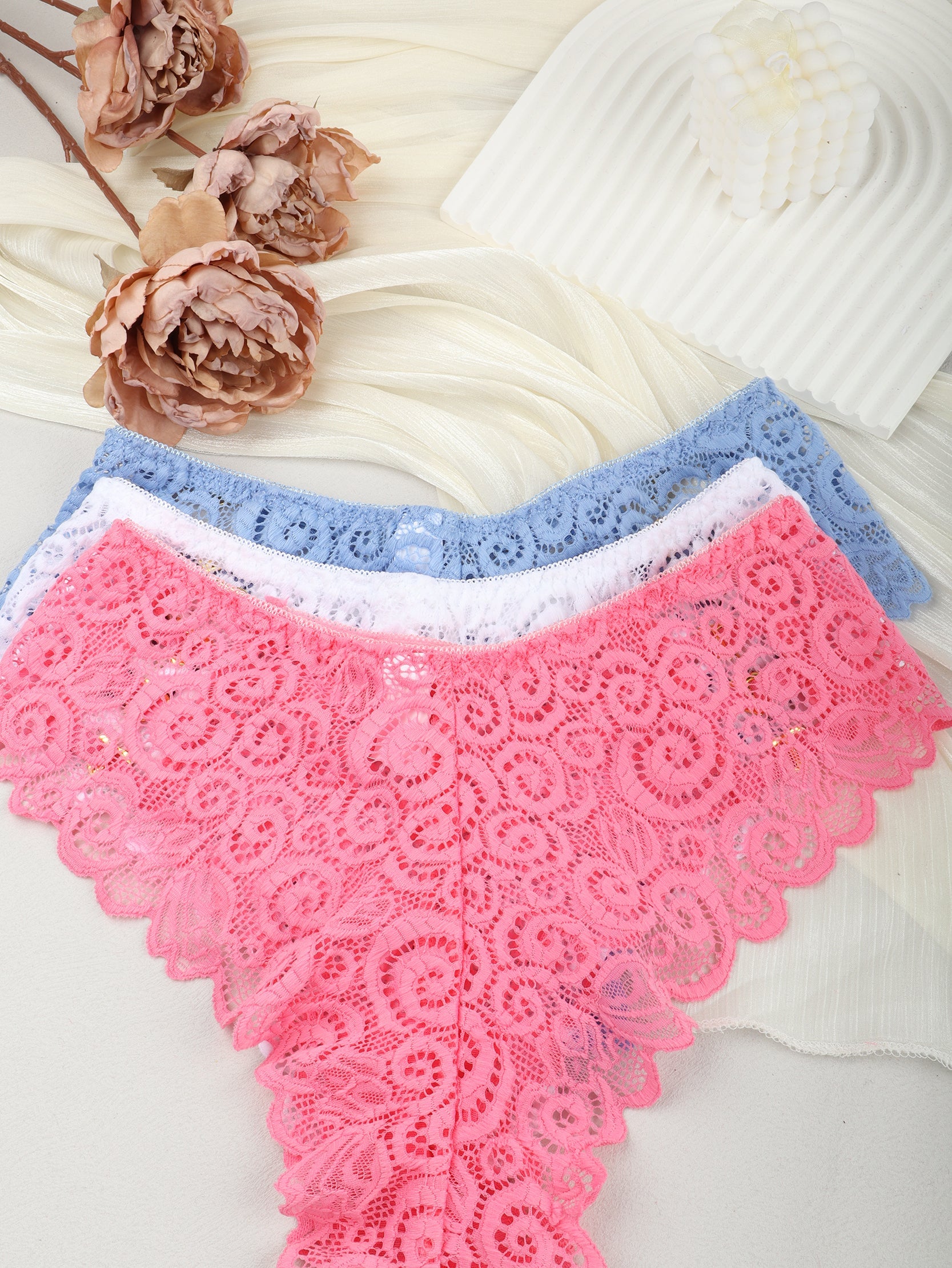 Sexy mid waist hollow lace thong